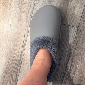 Gray Faux Fur Lined Slippers